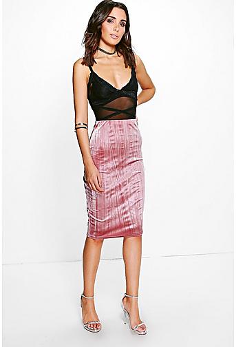 Sofi Pleated Velvet Midi Skirt