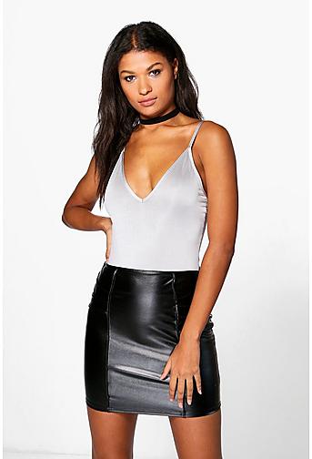 Kiara Leather Look Seam Detail Mini Skirt