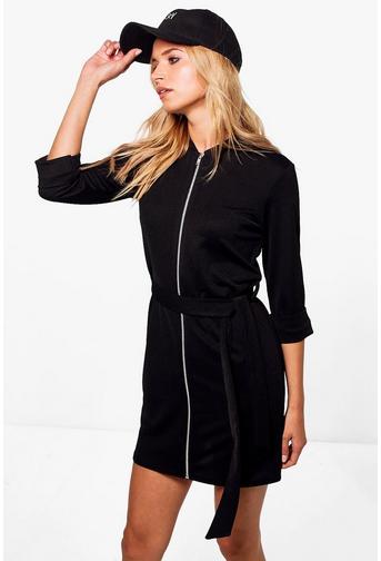 Gillian Zip Through Belted Shift Dress
