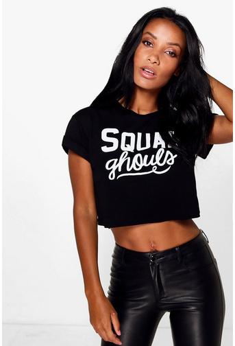 Squad Ghouls Halloween Printed Crop T-Shirt