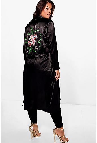 Jordyn Satin Embroidered Waterfall Duster