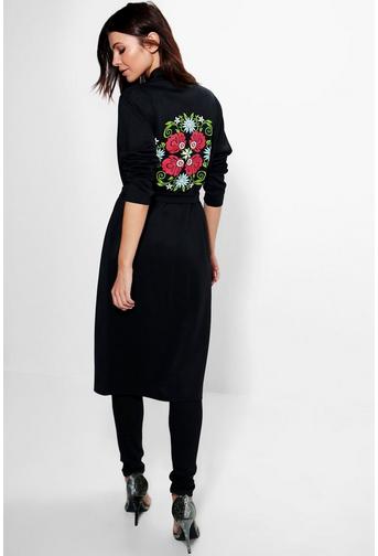 Kate Embroidered Back Print Belted Duster