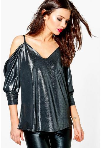 Jessica Metallic Cold Shoulder Top