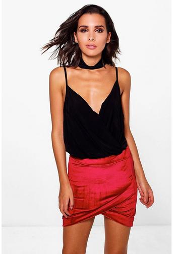 Sofi Wrap Front Velvet Mini Skirt
