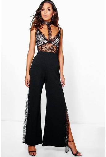 Mia Lace Choker Mesh Wide Leg Jumpsuit