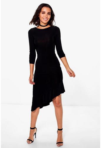 Esme Long Sleeve Frill Asymmetric Midi Dress