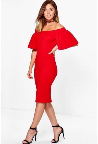 Jenny Frill Off Shoulder Midi Bodycon Dress
