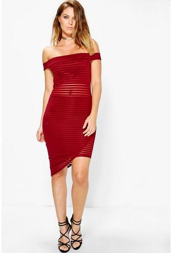 Em Mesh Panelled Off Shoulder Bodycon Dress