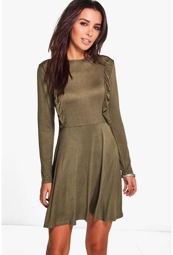 Muriel Ruffle Long Sleeve Skater Dress