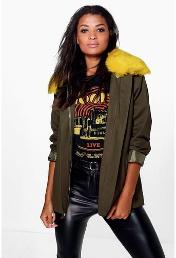 Rose Zip Through Parka With Oversize Faux Fur Collar