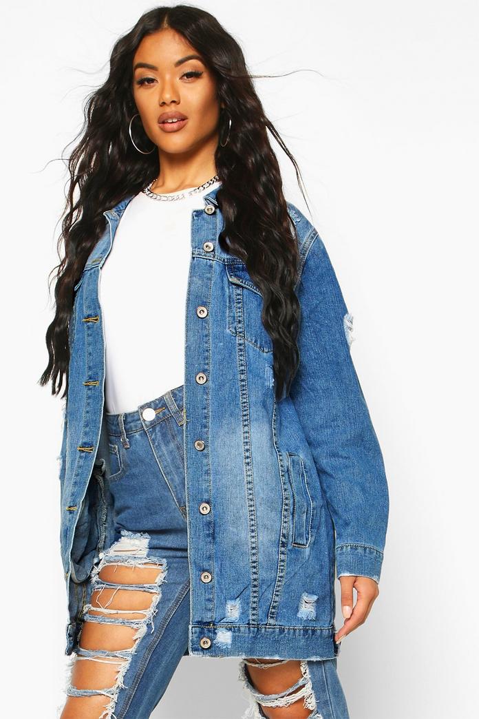 Libby Longline Distressed Denim Jacket Boohoo