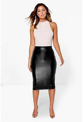 Giselle Leather Look Panelled Midi Skirt