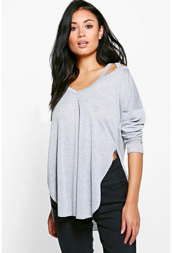 Niamh Metallic Cut Out Neck Long Sleeve Top