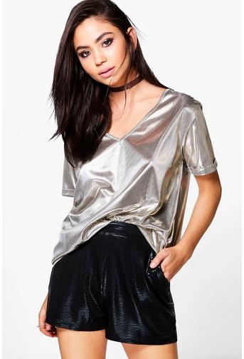 Alicia Metallic Roll Sleeve T-Shirt