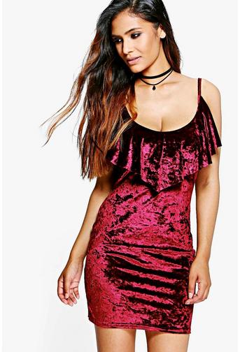 Candece Velvet Frill Detail Bodycon Dress