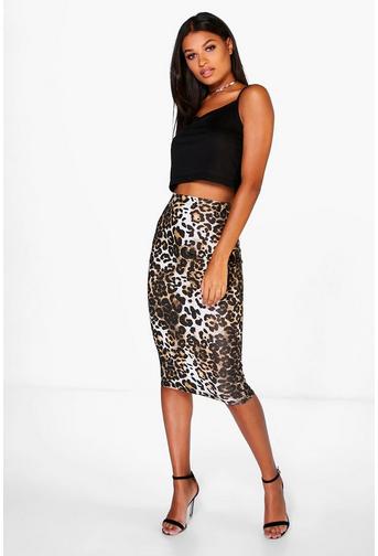 India Tonal Leopard Jersey Midi Skirt