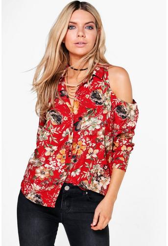 Rachael Printed Long Sleeve Cold Shoulder Top