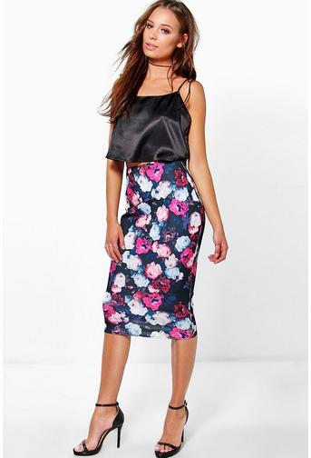 Amira Tonal Floral Bodycon Midi Skirt