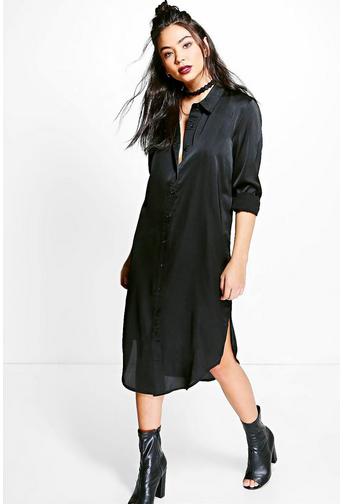 Charlie Satin Midi Shirt Dress