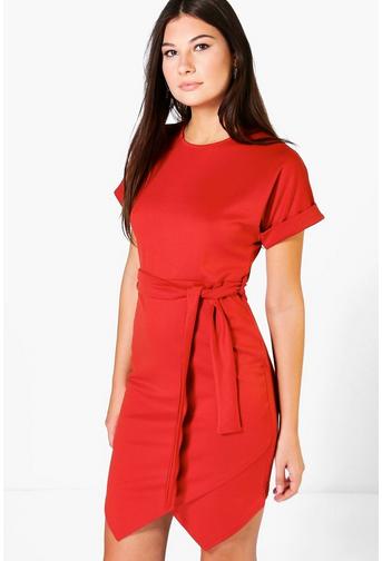 Maurie Asymmetirc Tie Waist Wrap Dress
