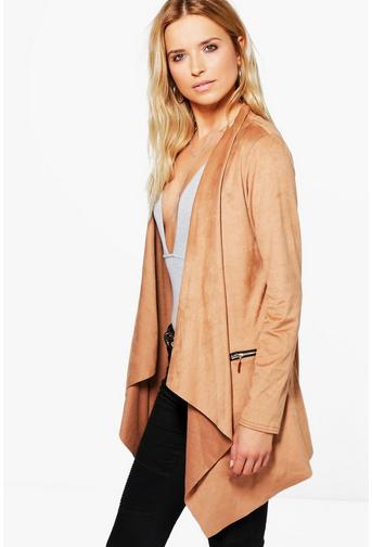 Polly Suedette Zip Pocket Waterfall Jacket