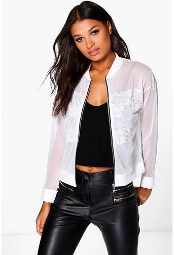 Michelle Lace Panel Mesh Bomber