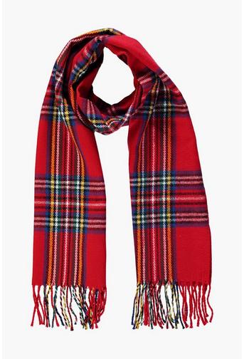 Ruby Red Check Brushed Scarf