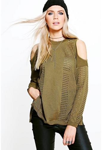 Annabelle Cold Shoulder Mesh Knit Jumper