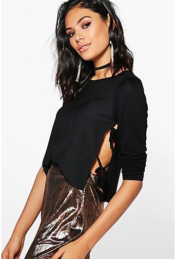 Frankie Lace Up Side Satin Long Sleeve Top