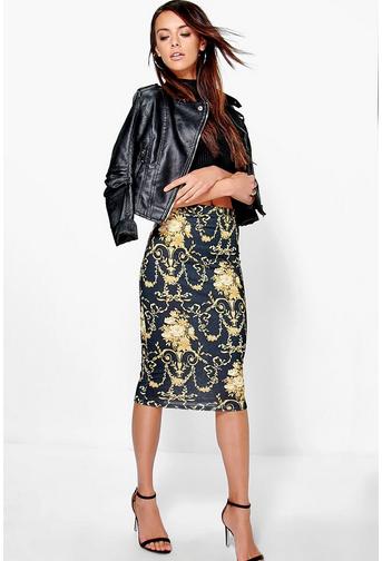 Indiana Baroque Print Midi Skirt