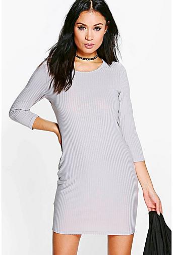Marcie Ribbed 3/4 Sleeved Bodycon Dress
