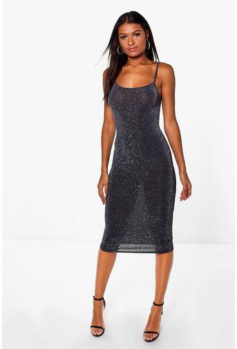 Aliana Metallic Strappy Midi Dress