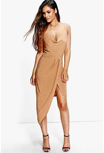 Abi Slinky Cowl Wrap Detail Midi Dress