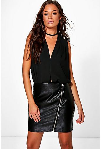 Serena Leather Look Zip Front Skirt