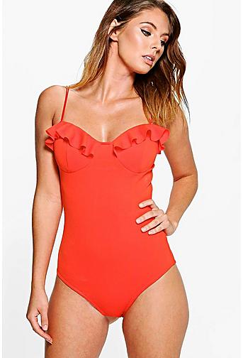Hailey Strappy Ruffle Detail Crepe Bodysuit