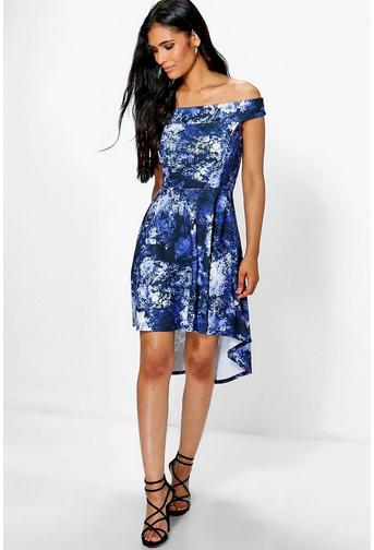 Honest Floral Dip Hem Midi Skater Dress