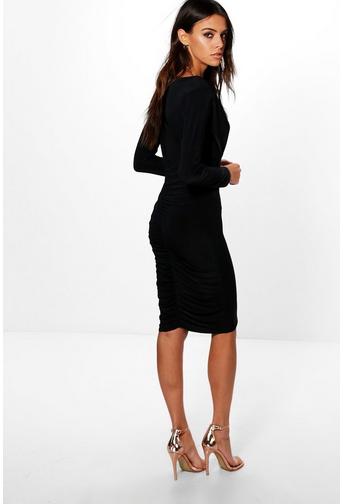 Hester Wrap Top Ruched Back Midi Dress