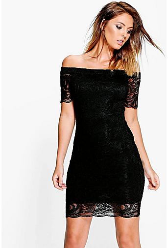 Ayn Scallop Lace Off Shoulder Bodycon Dress