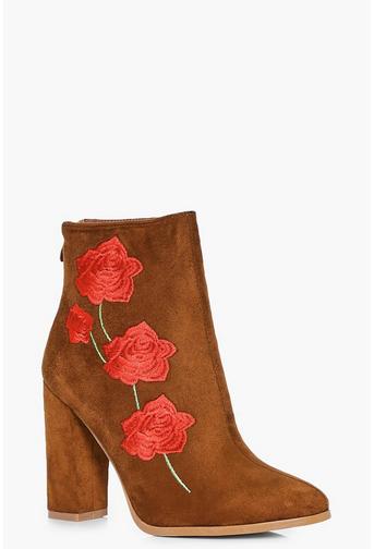 Bella Floral Stitch Block Heel Boot