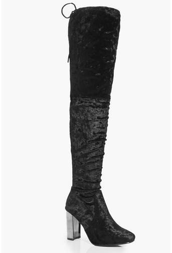 Lydia Velvet Thigh High Block Heel Boot!