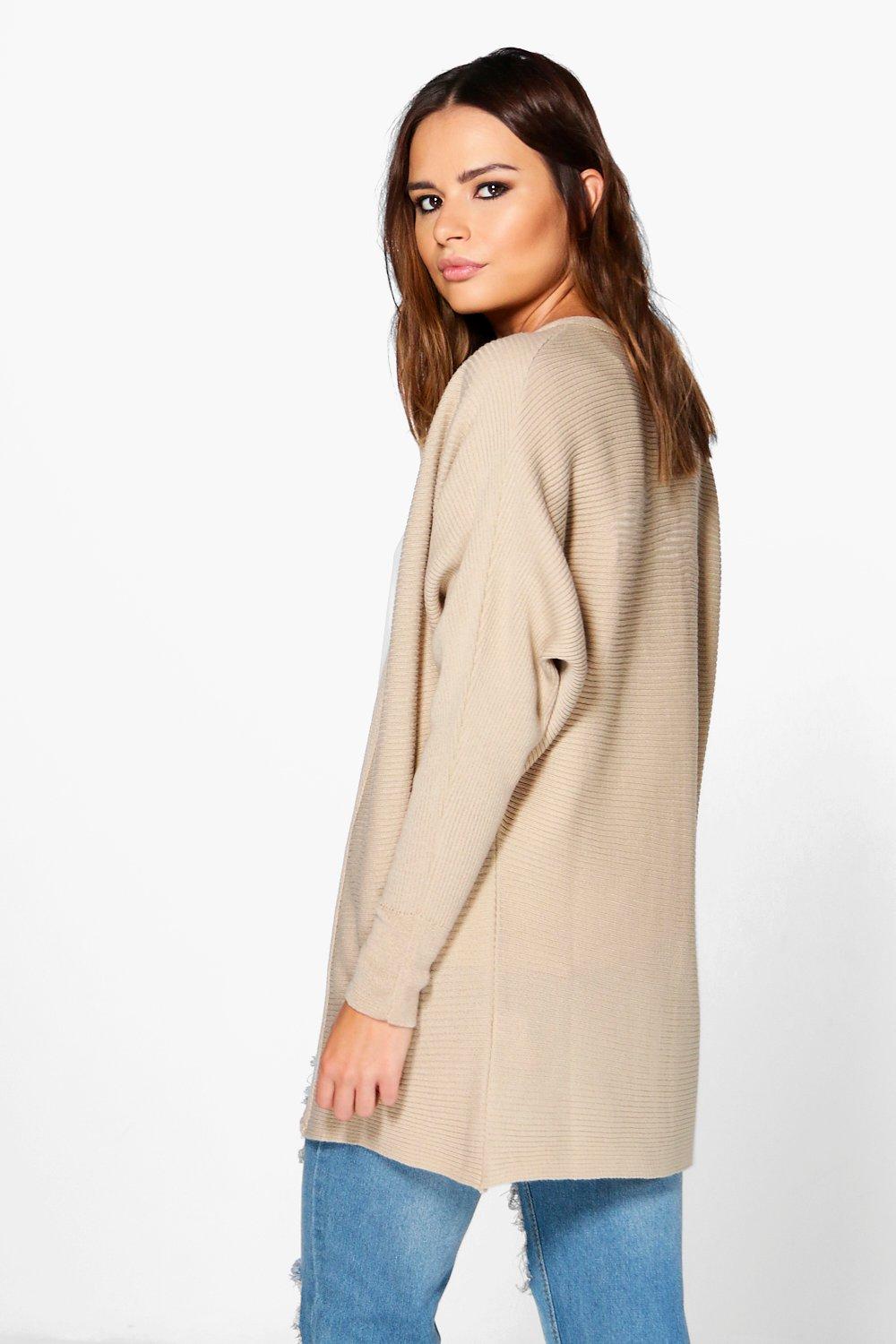 Boohoo Womens Keira Rib Knit Edge To Edge Batwing Cardigan