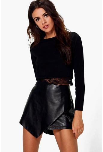 Annabelle Long Sleeve Lace Trim Crop Top