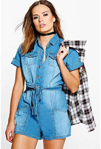 Luna Utility Style Denim Playsuit