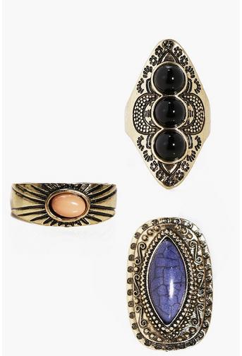 Mae Stone Detail Vintage Eastern Ring Pack