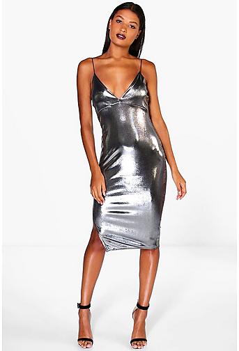 Astley Metallic Strappy Midi Slip Dress