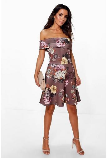 Gracie Floral Oversized Bardot Skater Dress