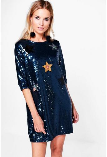 Boutique Yasmin Sequin Star Applique Shift Dress