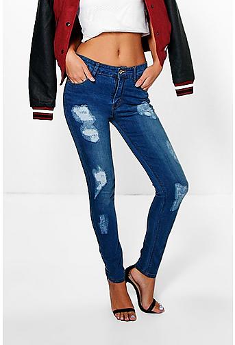 Eve Mid Rise Distressed Skinny Jeans