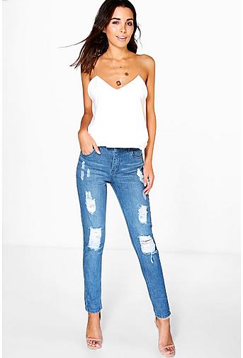 Pammy Mid Rise Distressed Skinny Jeans