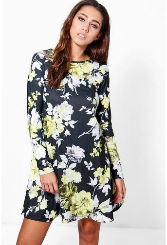 Bianca Long Sleeve Floral Swing Dress